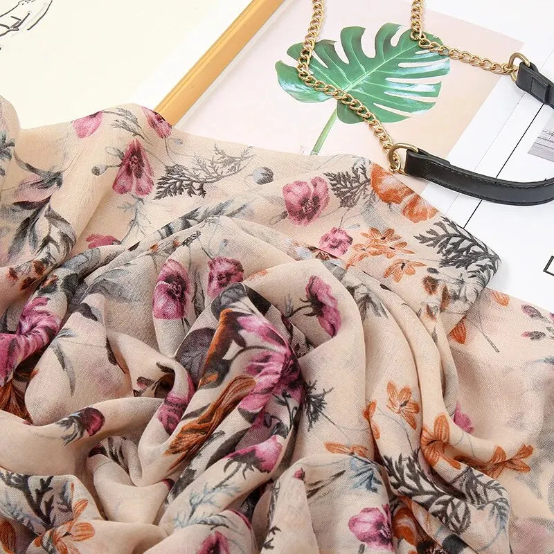 Floral Tassel Cotton Scarf