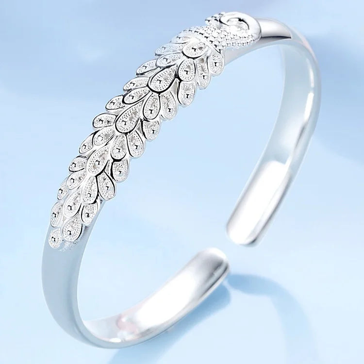 Elegant Peacock Silver Bangle