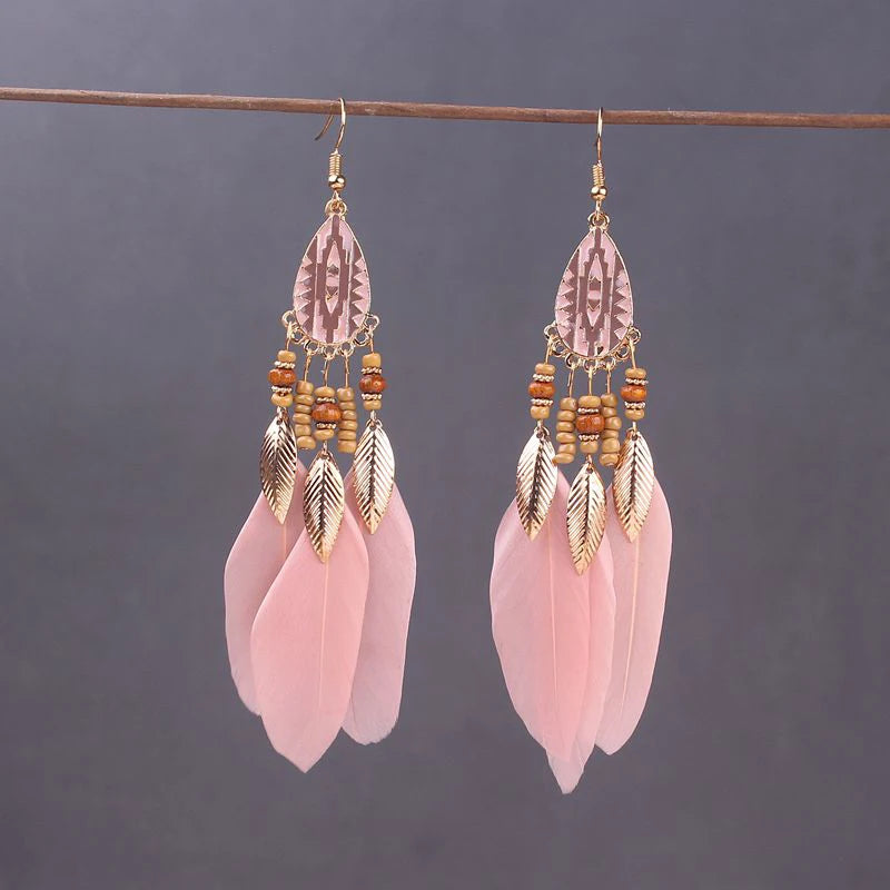 Boho Feather Tassel Earrings - RASNA - RASNA