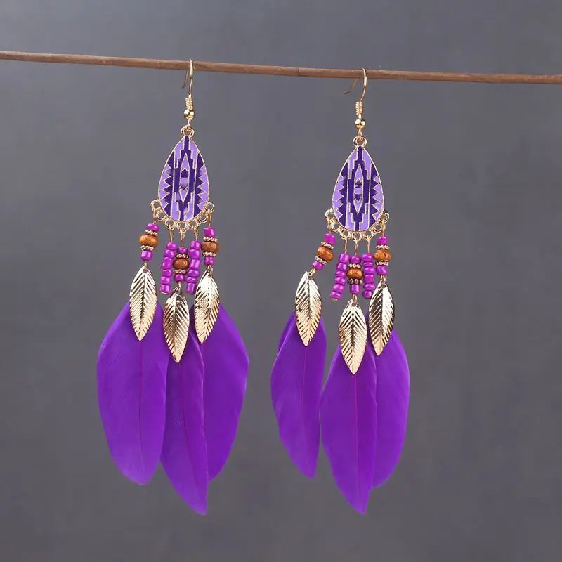 Boho Feather Tassel Earrings - RASNA - RASNA