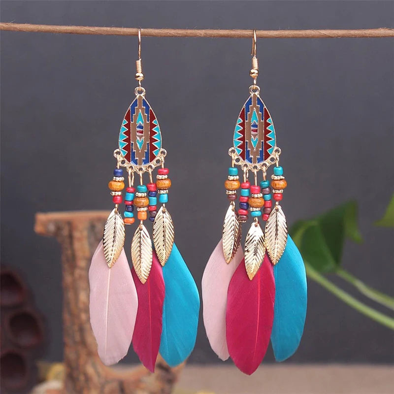 Boho Feather Tassel Earrings - RASNA - RASNA