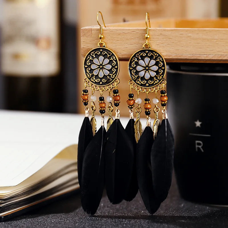 Boho Feather Tassel Earrings - RASNA - RASNA