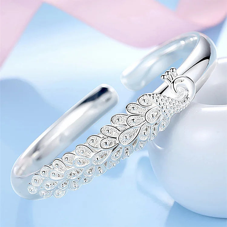 Elegant Peacock Silver Bangle