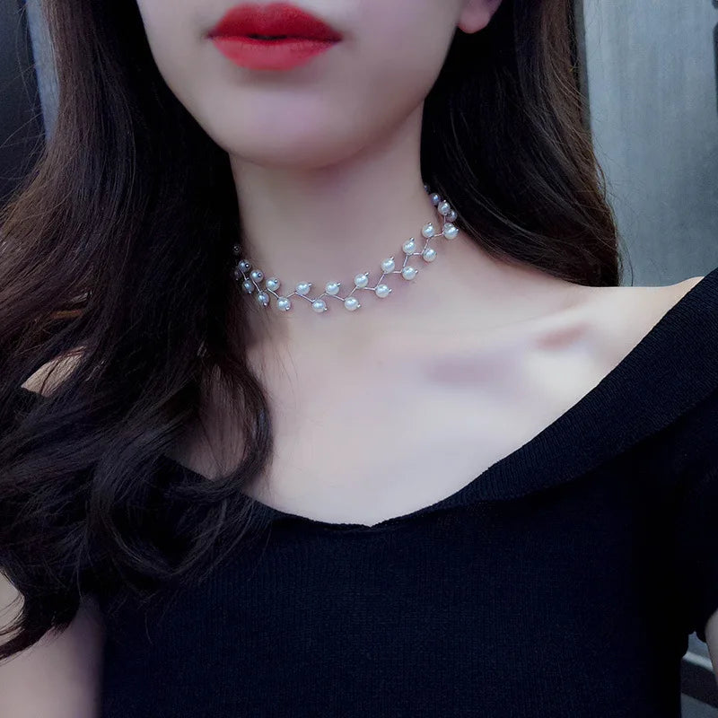 Gothic Pearl Choker Necklace