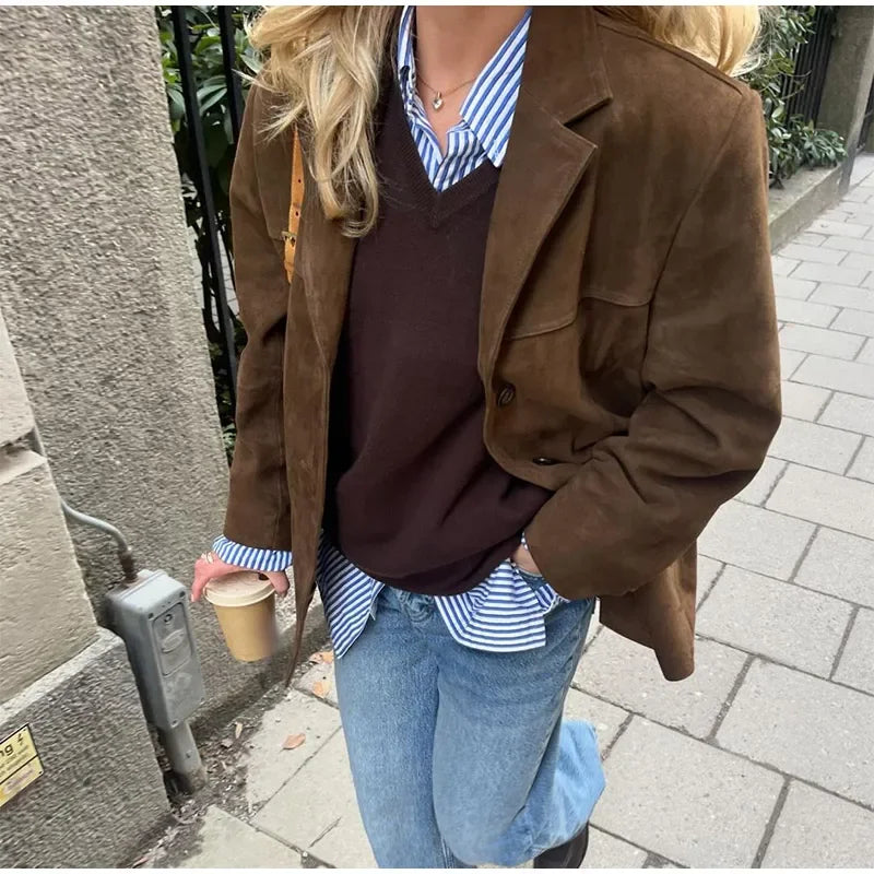 Suede Brown Cropped Jacket