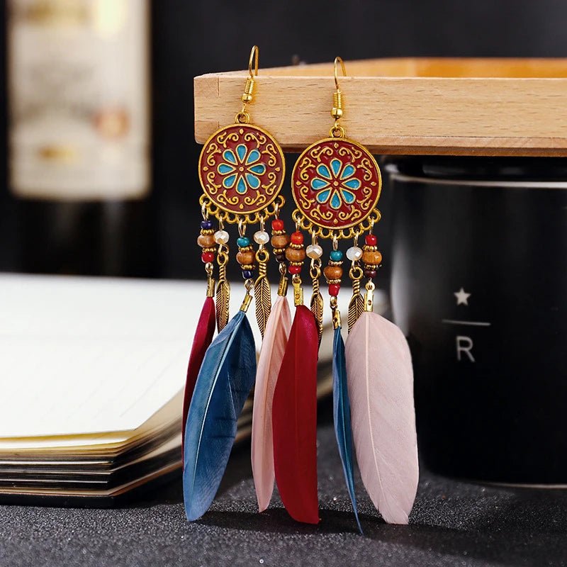 Boho Feather Tassel Earrings - RASNA - RASNA