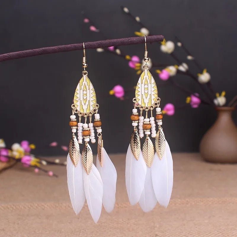 Boho Feather Tassel Earrings - RASNA - RASNA