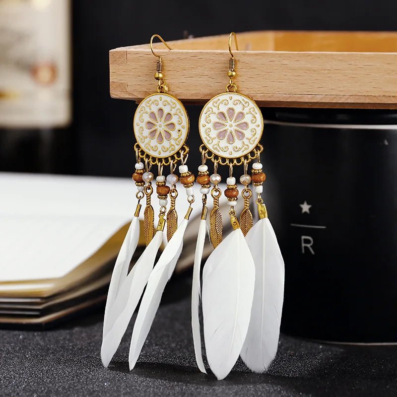 Boho Feather Tassel Earrings - RASNA - RASNA