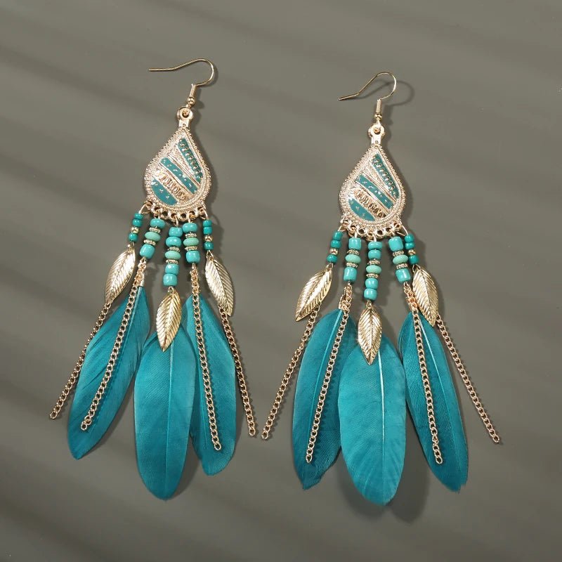 Boho Feather Tassel Earrings - RASNA - RASNA