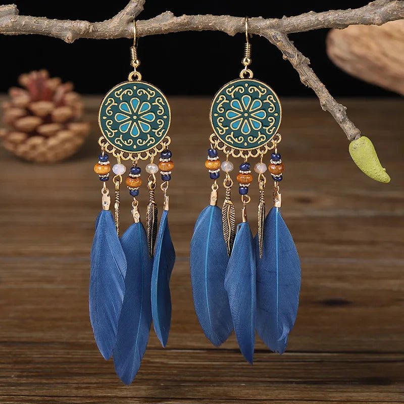 Boho Feather Tassel Earrings - RASNA - RASNA