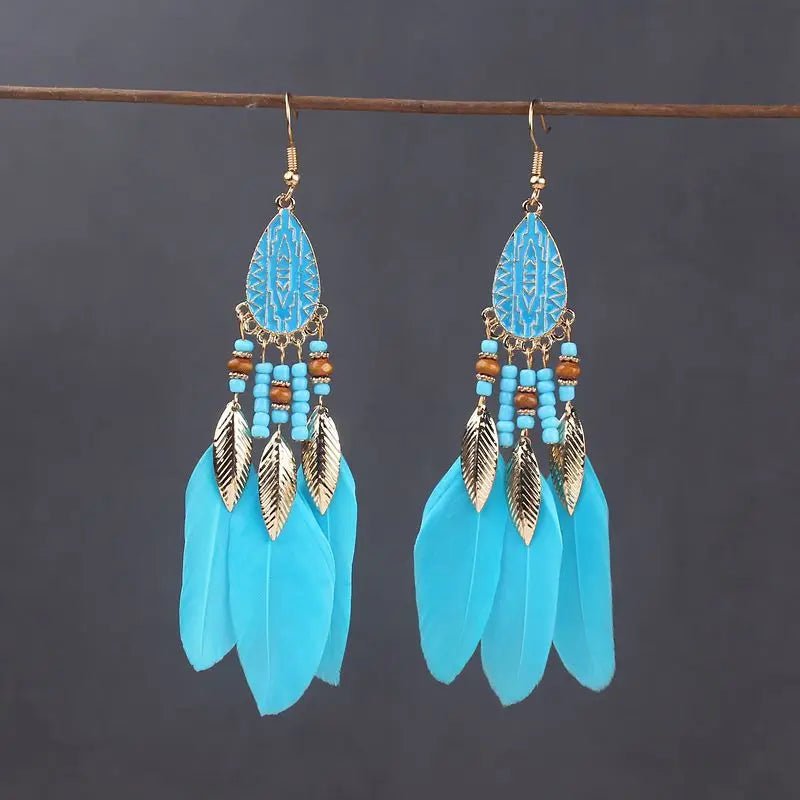 Boho Feather Tassel Earrings - RASNA - RASNA