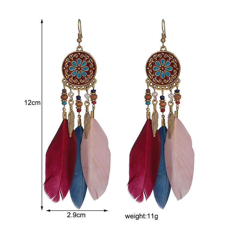 Boho Feather Tassel Earrings - RASNA - RASNA