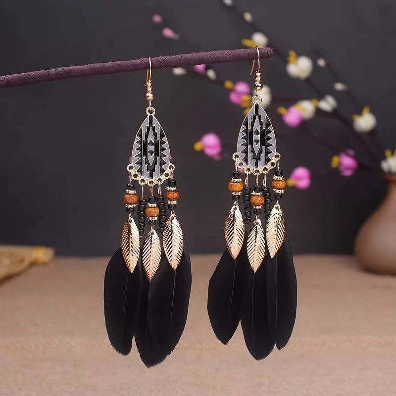 Boho Feather Tassel Earrings - RASNA - RASNA