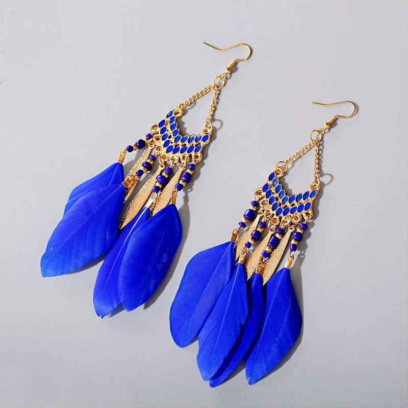 Boho Feather Tassel Earrings - RASNA - RASNA