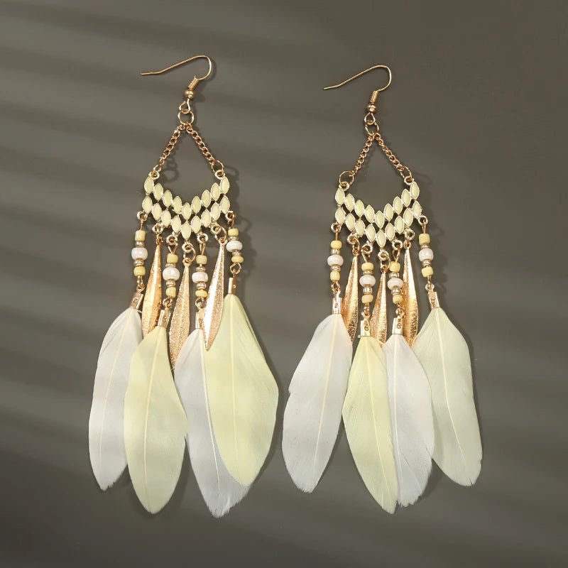 Boho Feather Tassel Earrings - RASNA - RASNA