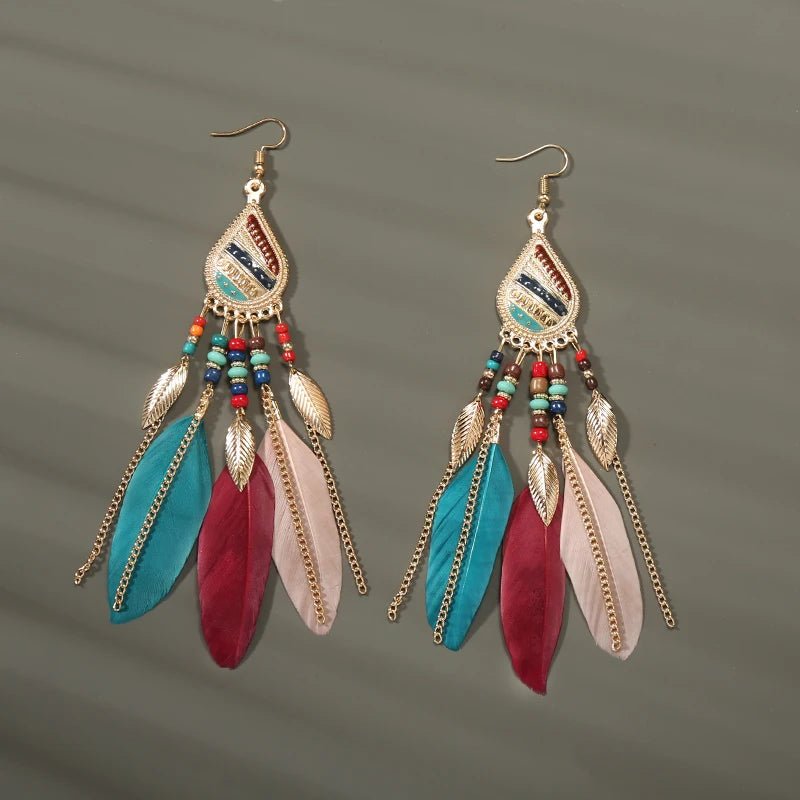 Boho Feather Tassel Earrings - RASNA - RASNA