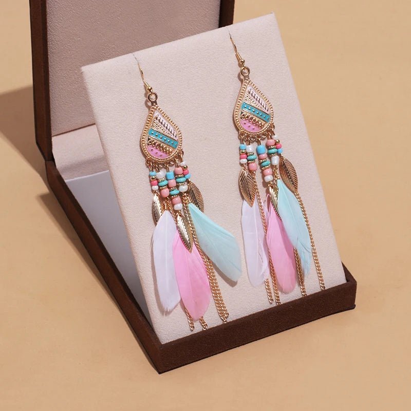 Boho Feather Tassel Earrings - RASNA - RASNA