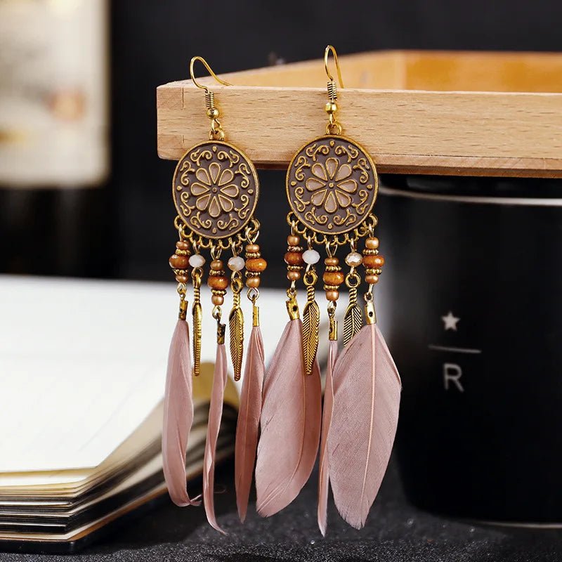 Boho Feather Tassel Earrings - RASNA - RASNA