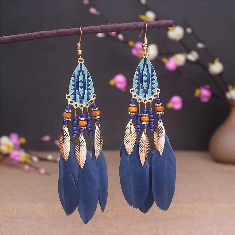 Boho Feather Tassel Earrings - RASNA - RASNA