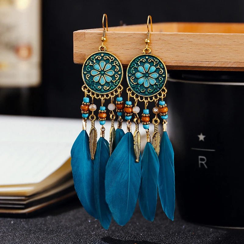 Boho Feather Tassel Earrings - RASNA - RASNA