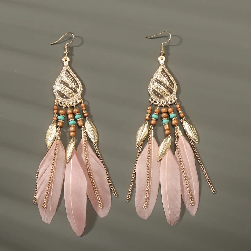 Boho Feather Tassel Earrings - RASNA - RASNA