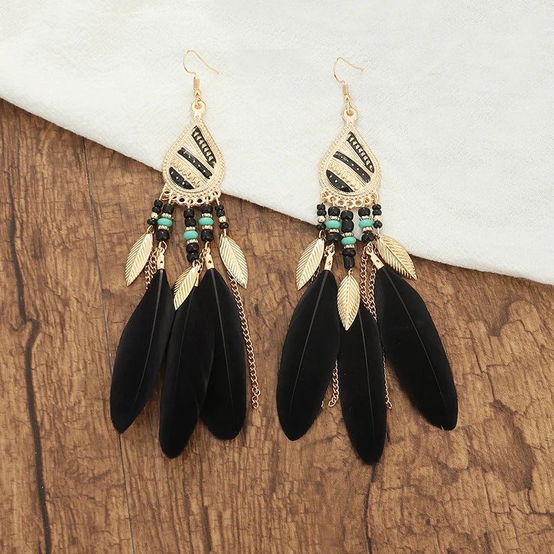 Boho Feather Tassel Earrings - RASNA - RASNA