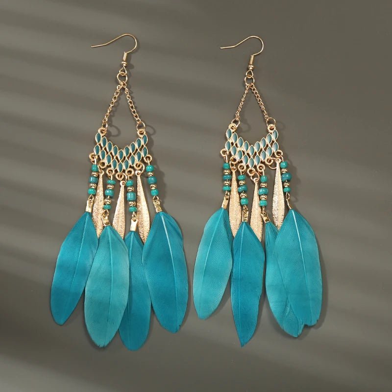 Boho Feather Tassel Earrings - RASNA - RASNA