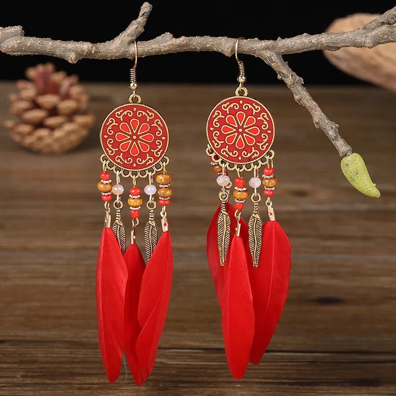 Boho Feather Tassel Earrings - RASNA - RASNA