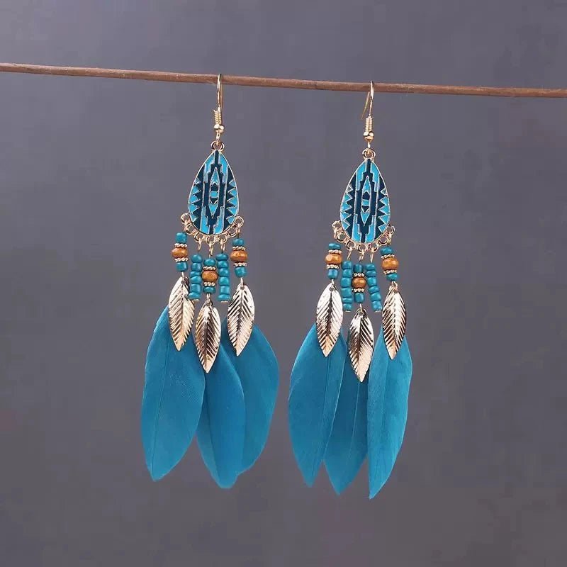 Boho Feather Tassel Earrings - RASNA - RASNA