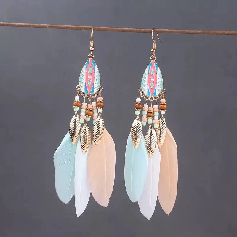 Boho Feather Tassel Earrings - RASNA - RASNA