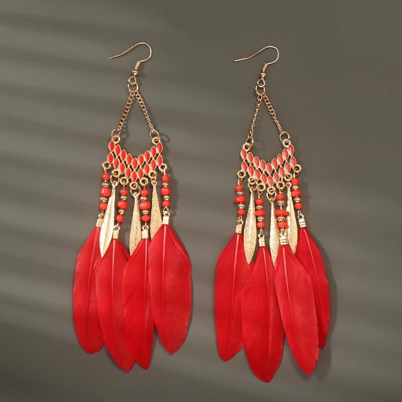 Boho Feather Tassel Earrings - RASNA - RASNA