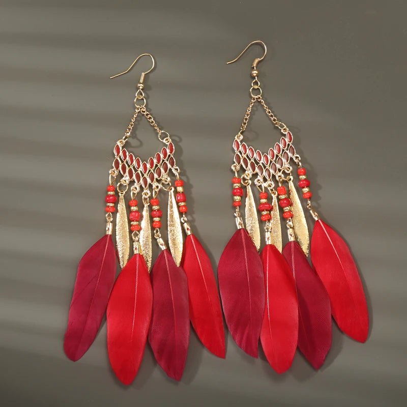 Boho Feather Tassel Earrings - RASNA - RASNA