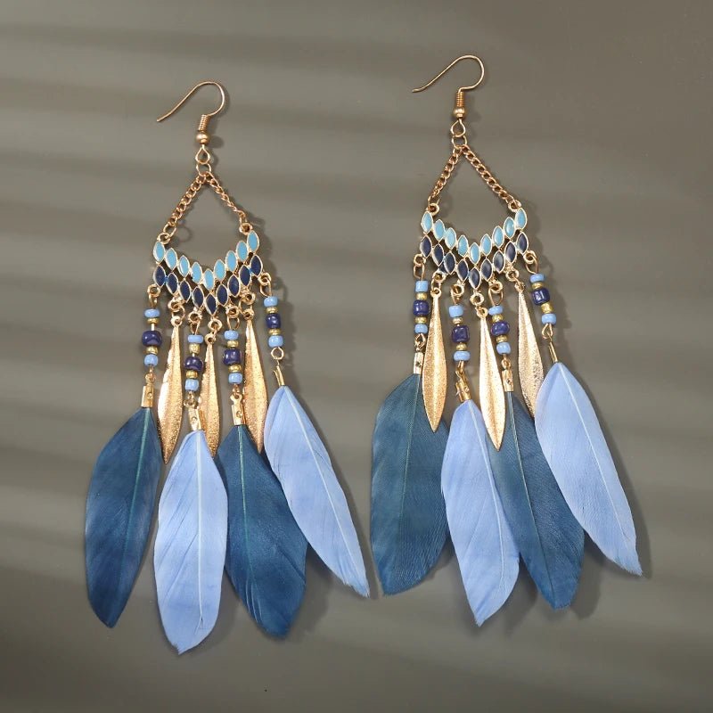 Boho Feather Tassel Earrings - RASNA - RASNA