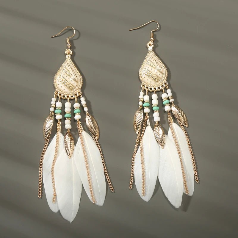 Boho Feather Tassel Earrings - RASNA - RASNA