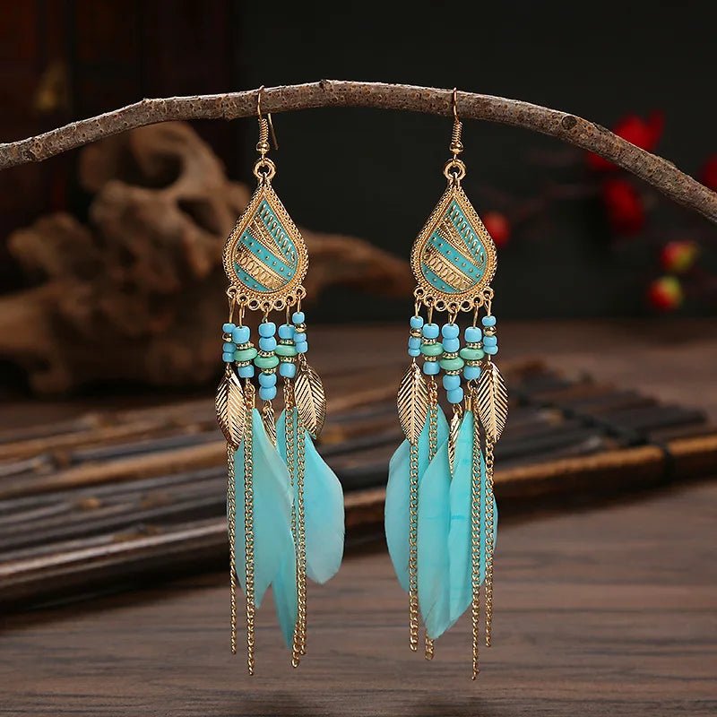 Boho Feather Tassel Earrings - RASNA - RASNA