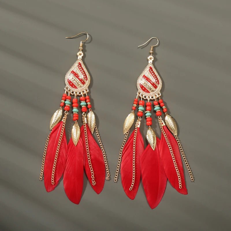 Boho Feather Tassel Earrings - RASNA - RASNA