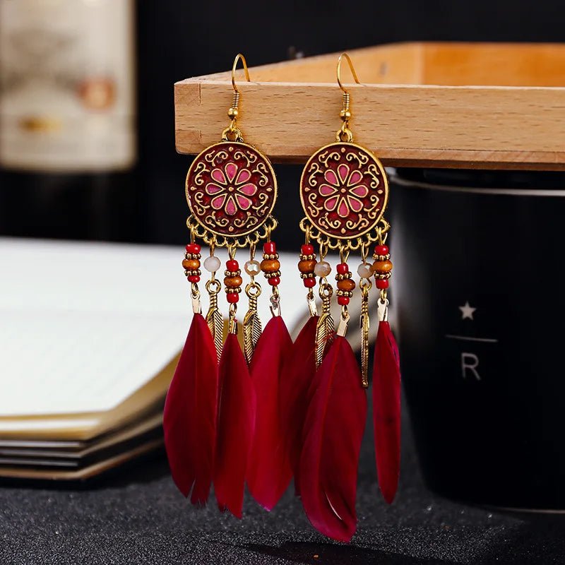 Boho Feather Tassel Earrings - RASNA - RASNA