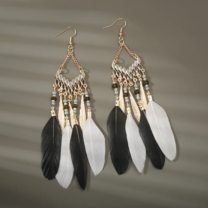 Boho Feather Tassel Earrings - RASNA - RASNA