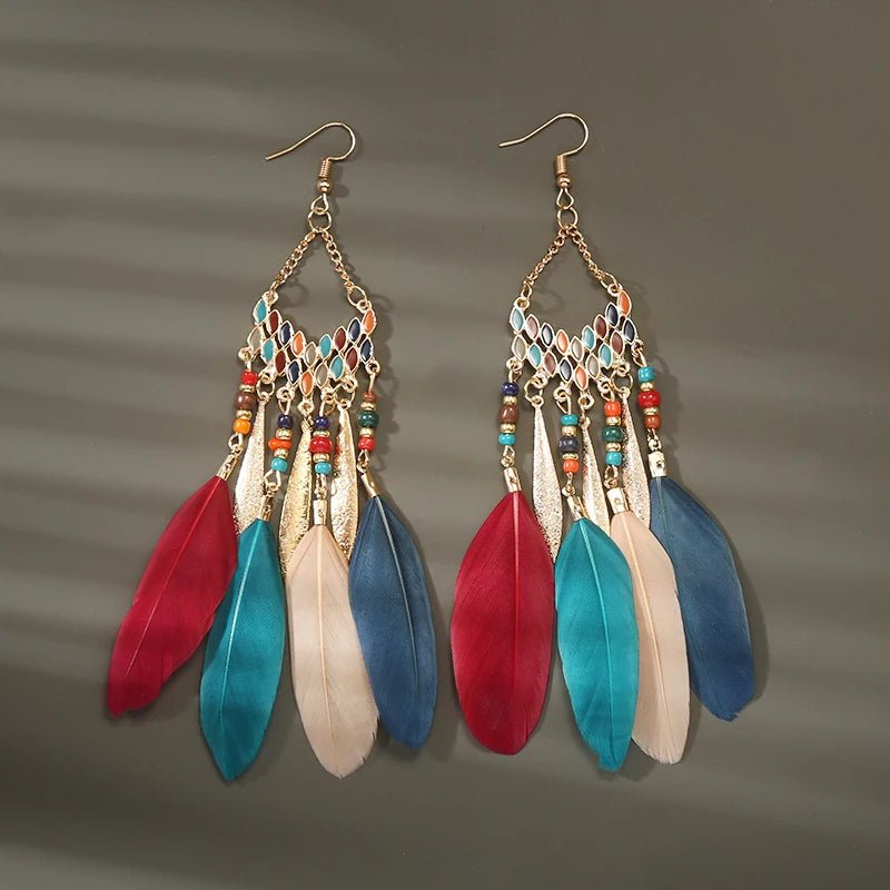 Boho Feather Tassel Earrings - RASNA - RASNA