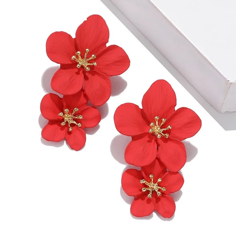 Bold Red Flower Earrings - RASNA - RASNA